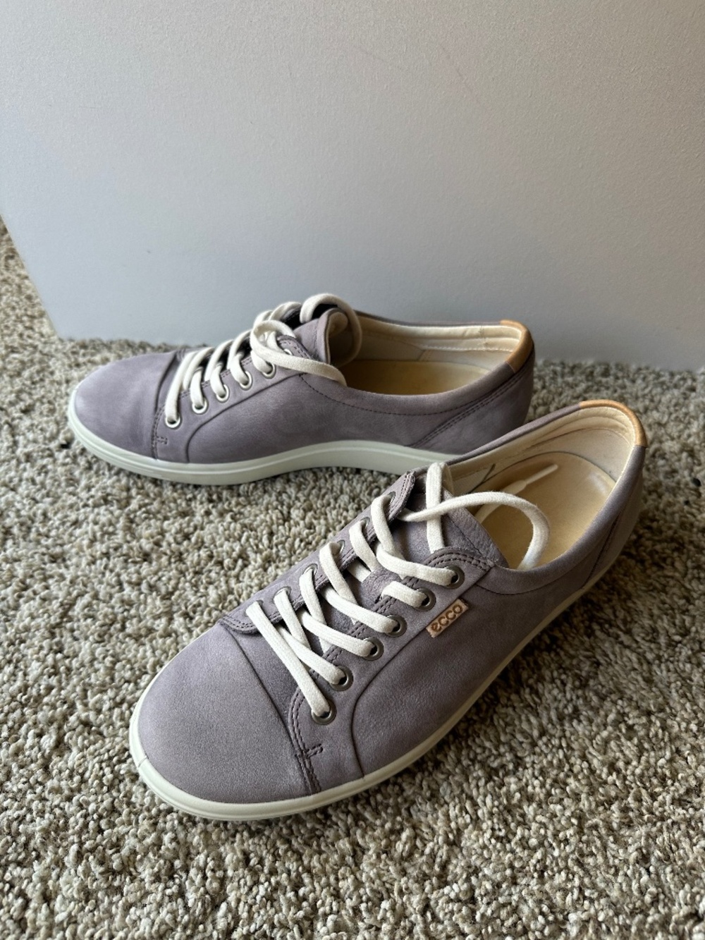 ECCO Soft 7 Leather Lace-Up Sneakers - Grey/Lavender Nubuck Size 38